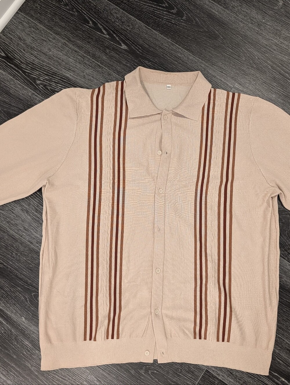 Men's Beige Polo-style Knit shirt with Brown Stripe Detail